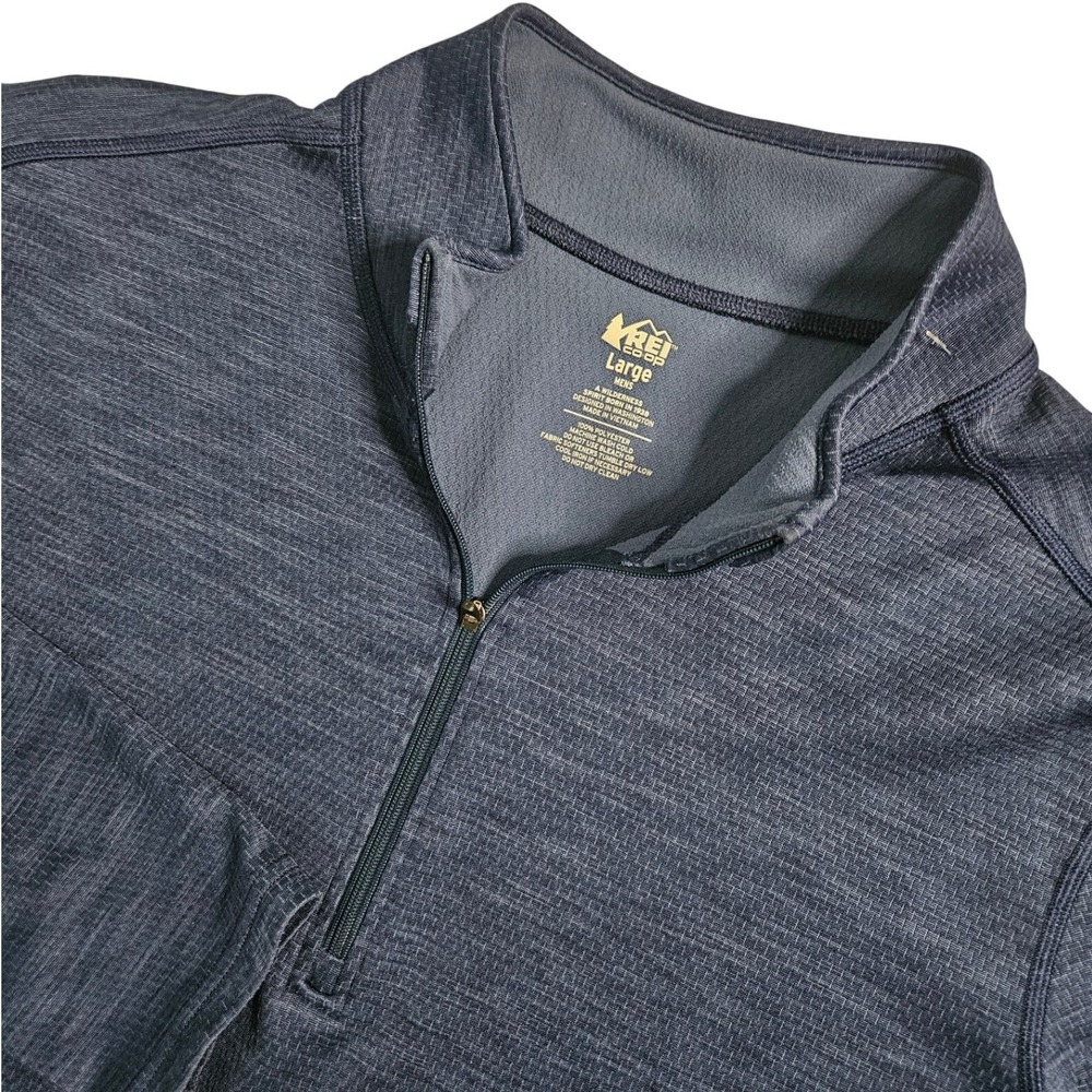 REI Co-op Men's Large Blue Waffle Knit Quarter Zip Pullover Performance Stretch